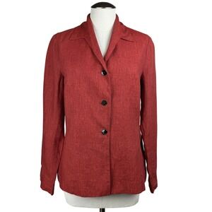 Sigrid Olsen Women's Size 8 Red Linen Blend Blazer Jacket 3 Button Front